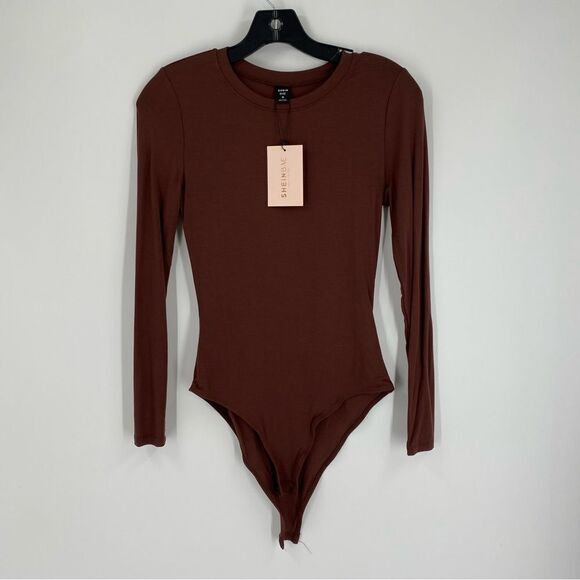Shein Bea Women’s Long Sleeve Crew Neck Burgundy Bodysuit size S - Picture 1 of 3